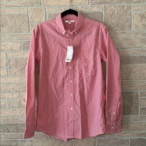 NWT Uniqlo EFC Broadcloth Checked Long Sleeve Red 100% Cotton Button Down Shirt